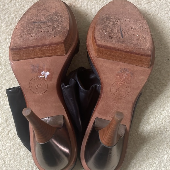 Leifsdottir Black Leather Ankle Wrap Heels - Picture 9 of 11